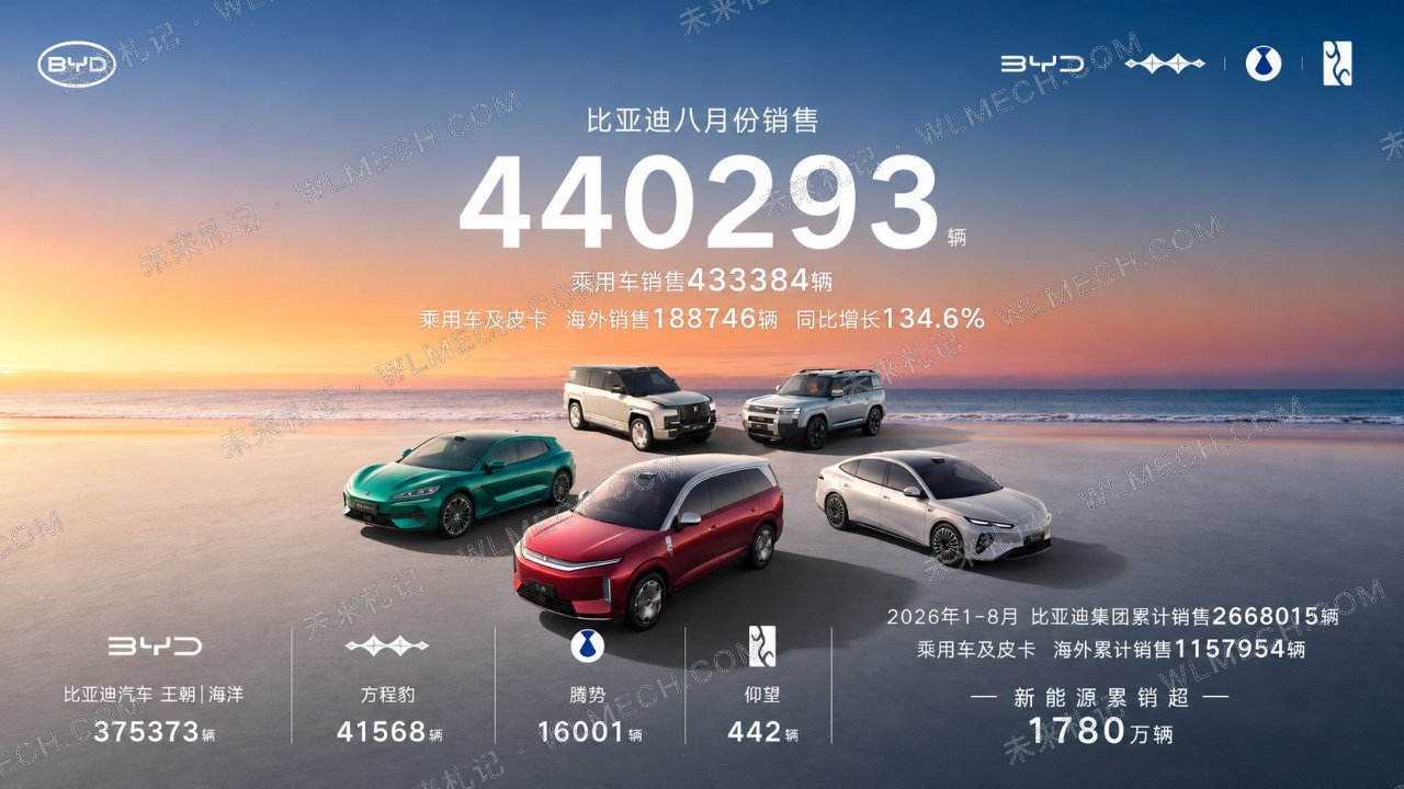 8月车企销量出炉：比亚迪44万、奇瑞出口近20万，零跑连续两月破10万配图 3